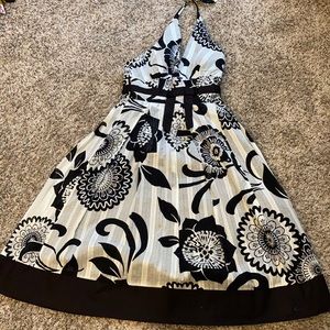 Black and cream halter neck midi dress, Size 4